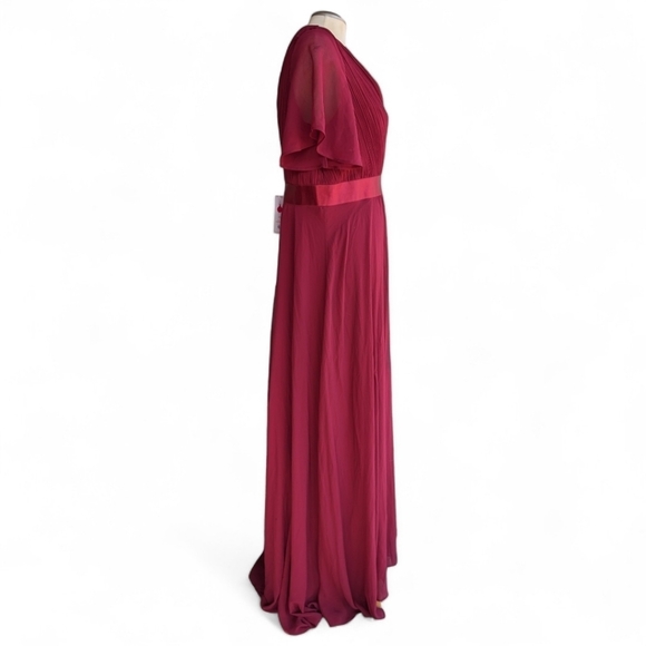 Brand New Chiffon Double V Neck Flared Sleeve Floor Length Evening Dress / Gown - Picture 3 of 13